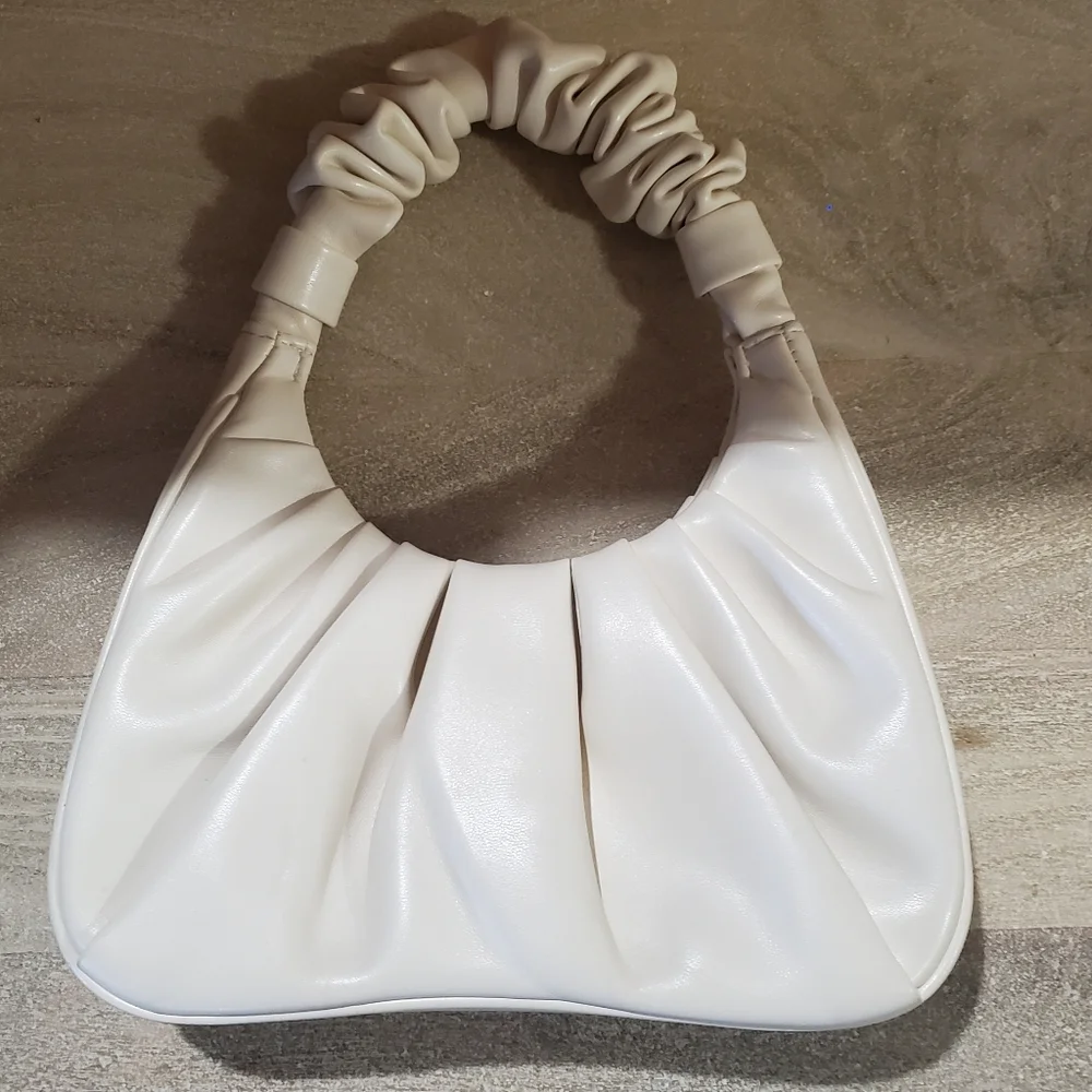 JW PEI GABBI RUCHED HOBO IVORY VEGAN LEATHER. HANDBAG.
